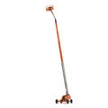 Orange self propelled articulated wheeled lift with telescoping boom and basket on white. 3D illustration