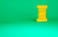 Orange Sewing thread on spool icon isolated on green background. Yarn spool. Thread bobbin. Minimalism concept. 3d