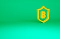 Orange Shield with bitcoin icon isolated on green background. Cryptocurrency mining, blockchain technology, security Royalty Free Stock Photo