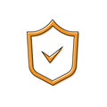 Orange Shield with check mark icon isolated on white background. Security, safety, protection, privacy concept. Tick Royalty Free Stock Photo