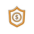 Orange Shield with dollar symbol icon isolated on white background. Security shield protection. Money security concept Royalty Free Stock Photo