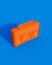 Orange shiny boombox cassette player ghetto blaster sunlight gen z blue background Royalty Free Stock Photo