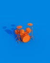 Orange shiny drum kit cymbals vintage youth sunlight gen z blue background Royalty Free Stock Photo