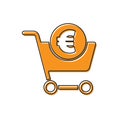 Orange Shopping cart and euro symbol icon isolated on white background. Online buying concept. Delivery service Royalty Free Stock Photo