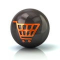 Orange shopping cart icon on black glossy sphere Royalty Free Stock Photo