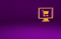 Orange Shopping cart on screen computer icon isolated on purple background. Concept e-commerce, e-business, online Royalty Free Stock Photo