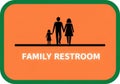 Orange sign indicating a family restroom with silhouetted figures isolated on white background Royalty Free Stock Photo