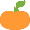 Orange silhouette of pumpkin with green leaf on white background