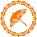 Orange Silhouette umbrella ornate, logo in a circle on a white b