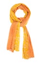 Orange silk scarf isolated on white background.