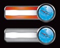 Orange and silver checkered tabs with blue compass