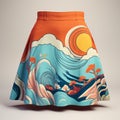 Surreal Sunset Design Orange Skirt With Hyper Detail
