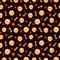 Orange Skulls, bones, and stars Halloween pattern Royalty Free Stock Photo