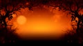 Orange sky, big sun, dark trees, glowing stars, mysterious, leaves, branches, magical, dreamy, silhouette, twilight with