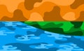 Orange Sky, Green Field, and Blue Sea