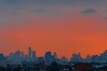 Orange  sky before sunset, At city scenery  with Modern building Royalty Free Stock Photo