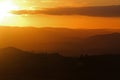 Orange sky sunset from Stapeley Hill, Shropshire looking over the Welsh Hills Royalty Free Stock Photo