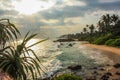 Scenic view, sunset, empty calm beach, srilanka, ocean, waves, relax and chill Royalty Free Stock Photo