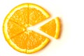 Orange slice cut into sectors, parts - a symbol, abstraction isolate