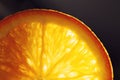 Orange slice macro with a drop of water background . juicy orange sliced closeup