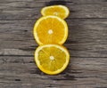 Orange sliced on wooden table