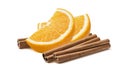 Orange slices cinnamon sticks horizontal isolated on white