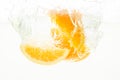 Orange Slices falling deeply under water with a big splash Royalty Free Stock Photo