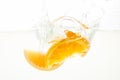 Orange Slices falling deeply under water with a big splash Royalty Free Stock Photo