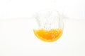 Orange Slices falling deeply under water with a big splash Royalty Free Stock Photo