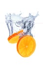 Orange slices falling into the water Royalty Free Stock Photo