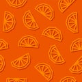 Orange slices low poly seamless pattern. Dark background.