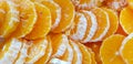 Orange slices are peeled off as a background texture