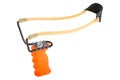 Orange slingshot or catapult for throwing bait, fishing, on a white background