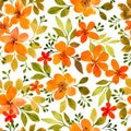 Orange small flowers watercolor illustration