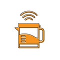 Orange Smart electric kettle system icon isolated on white background. Teapot icon. Internet of things concept with Royalty Free Stock Photo