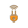Orange Smart electric plug system icon isolated on white background. Internet of things concept with wireless connection Royalty Free Stock Photo