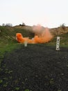 Orange smoke field contrast the shooting range Royalty Free Stock Photo
