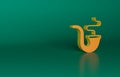 Orange Smoking pipe with smoke icon isolated on green background. Tobacco pipe. Minimalism concept. 3D render Royalty Free Stock Photo