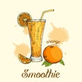 Orange smoothie in glass with straw. Vector illustration, graphic design.