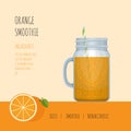 Orange smoothie mason jar with recipes and ingredients. Smoothie