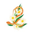 Orange snake coiled around chamomile flowers vector illustration