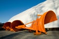 Orange snow plow blades