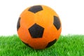 Orange soccer ball on grass