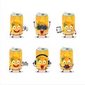Orange soda can cartoon character are playing games with various cute emoticons Royalty Free Stock Photo