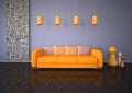 Orange Sofa Stone Room