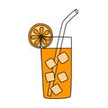 Orange soft drink, juice or summer cocktail with ice cubes in glass, doodle style vector