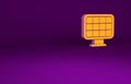 Orange Solar energy panel icon isolated on purple background. Minimalism concept. 3d illustration 3D render