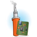 Soldering Iron and Circuit Board with Components Cartoon Illustration