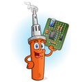 Soldering Iron Cartoon Character with Circuit Board PCB