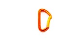 Orange solid bent gate carabiner for rope clipping, isolated on white background, with copy space. Basic climbing gear Royalty Free Stock Photo